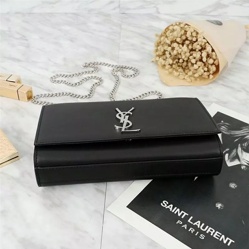 Cheap Saint Laurent Medium Kate Chain Bag In Leather Black Silver 0112