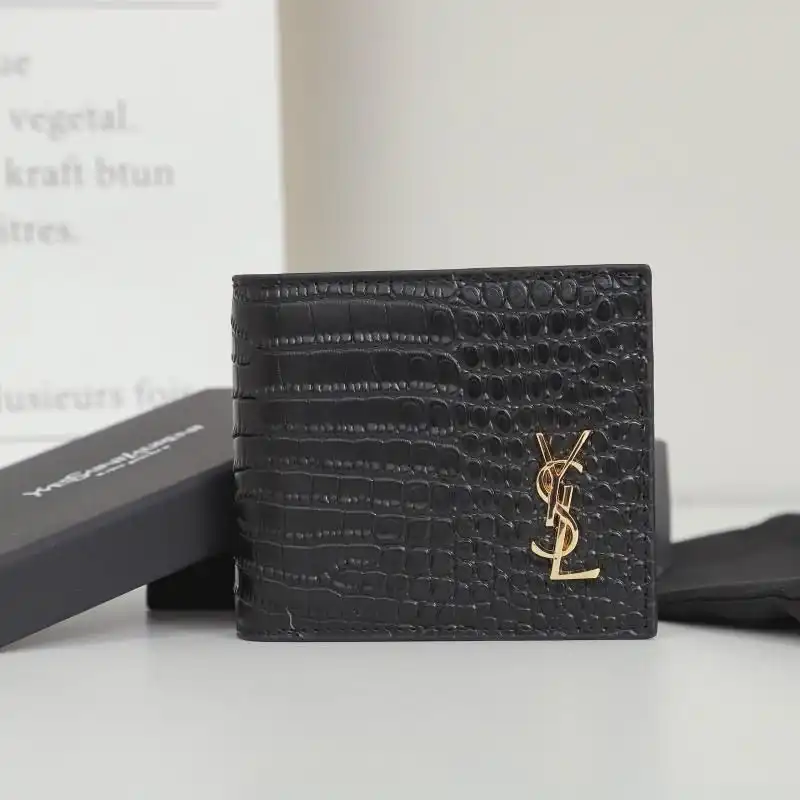 Cheap Saint Laurent Small Tiny Monogram East West Wallet In Crocodile Embossed Leather Black Gold 0126