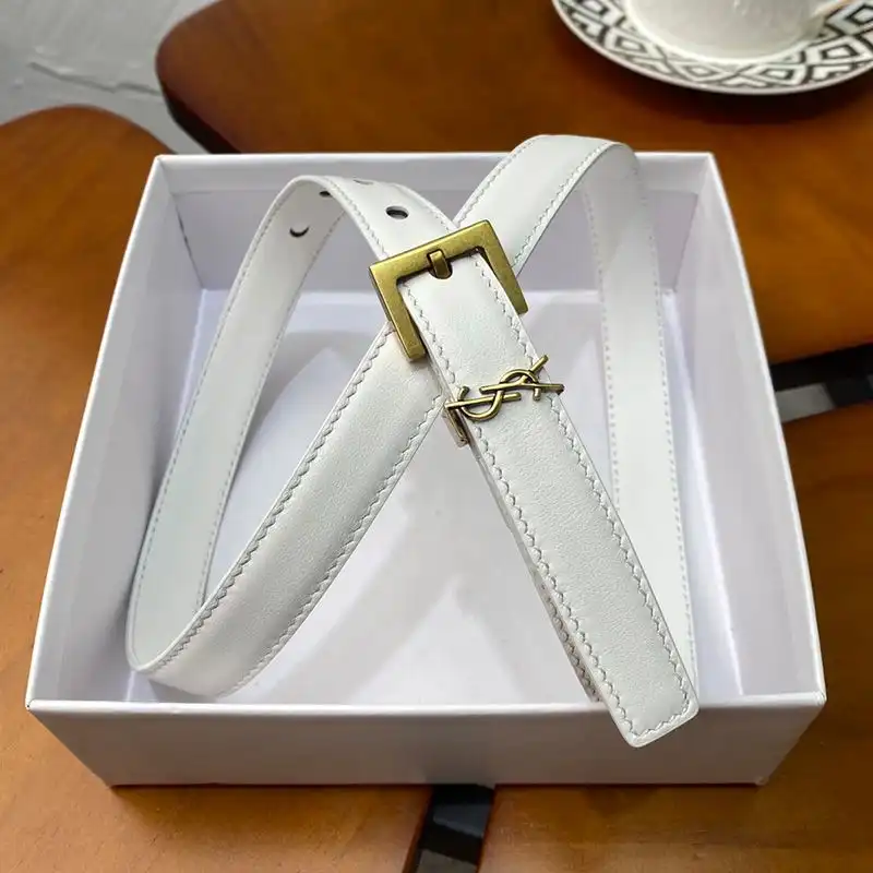 Cheap Saint Laurent Monogram Narrow Belt With Square Buckle In Nappa Leather White Gold 0129