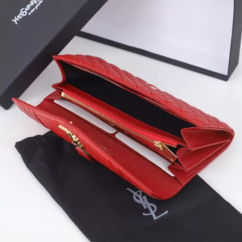 Cheap Saint Laurent Large Envelope Flap Wallet In Mixed Grained Matelasse Leather Red Gold 0118