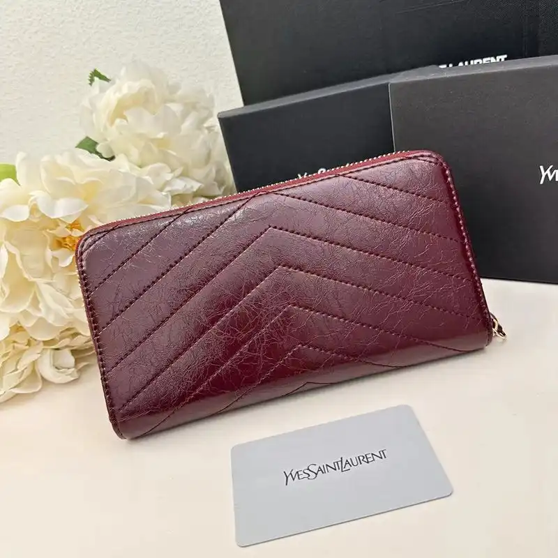 Cheap Saint Laurent Large Cassandra Zip Around Wallet In Crinkled Matelasse Leather Burgundy 0131