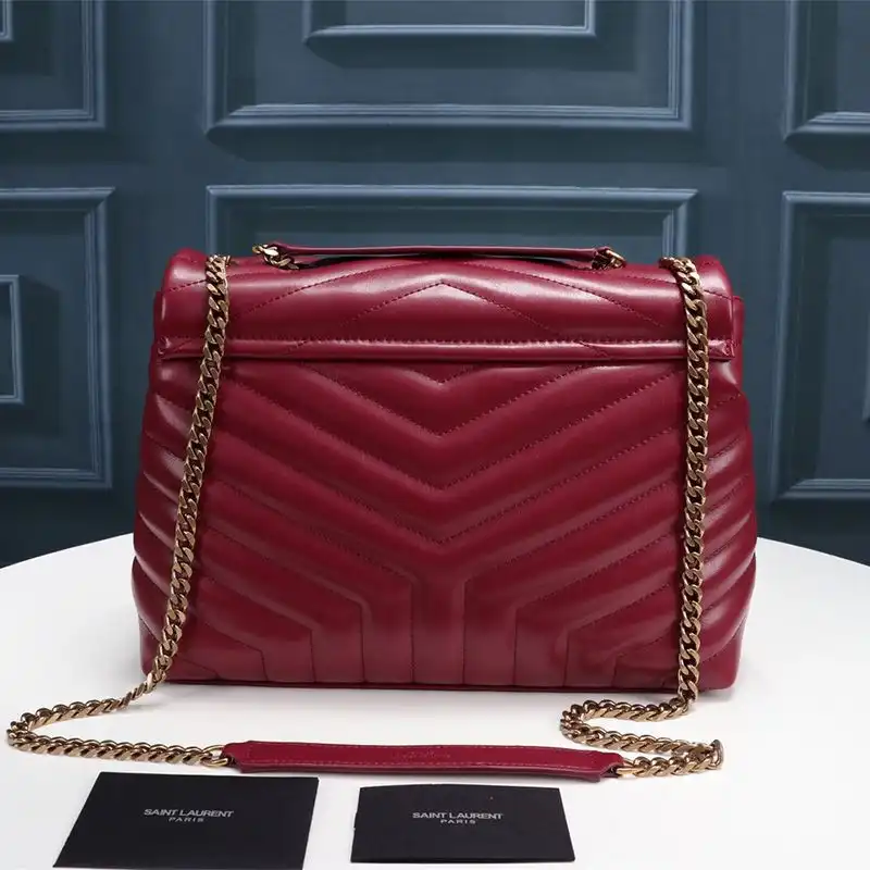 Cheap Saint Laurent Medium Loulou Chain Bag In Y Matelasse Leather Red Gold 0123