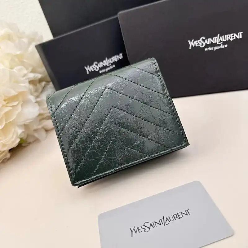 Cheap Saint Laurent Small Cassandra Bifold Wallet In Crinkled Matelasse Leather Green 0131