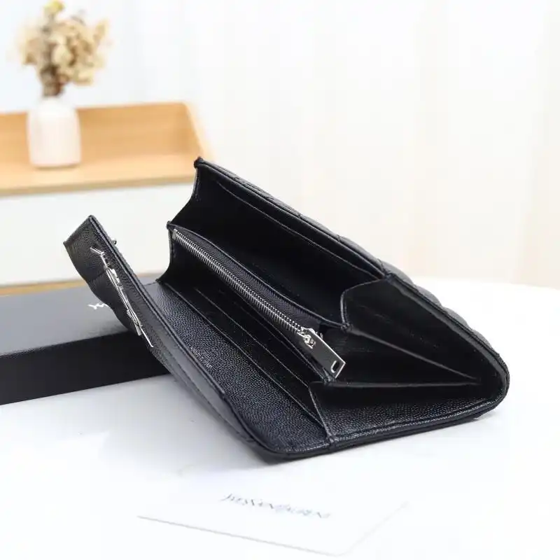 Cheap Saint Laurent Large Monogram Flap Wallet In Grained Matelasse Leather Black Silver 0126