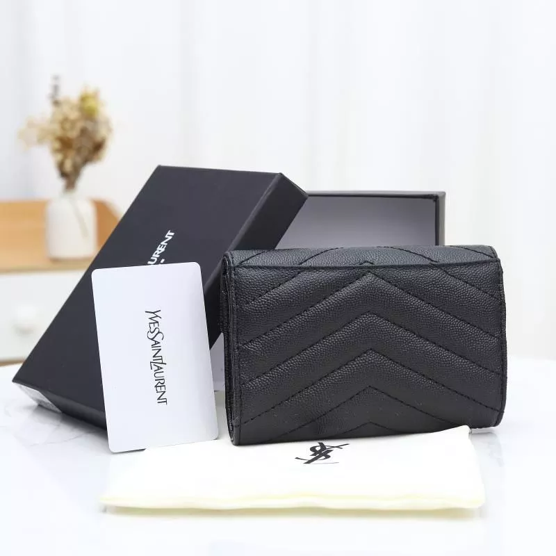 Cheap Saint Laurent Small Envelope Flap Wallet In Grained Matelasse Leather Black Silver 0118