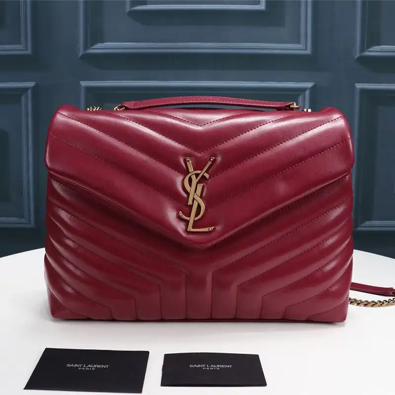 Cheap Saint Laurent Medium Loulou Chain Bag In Y Matelasse Leather Red Gold 0123