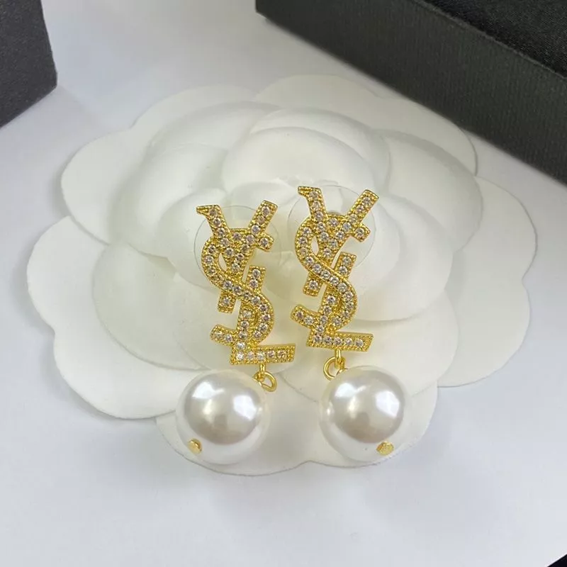 Cheap Saint Laurent Opyum Pearl Earrings In Metal And Crystal Gold 0117