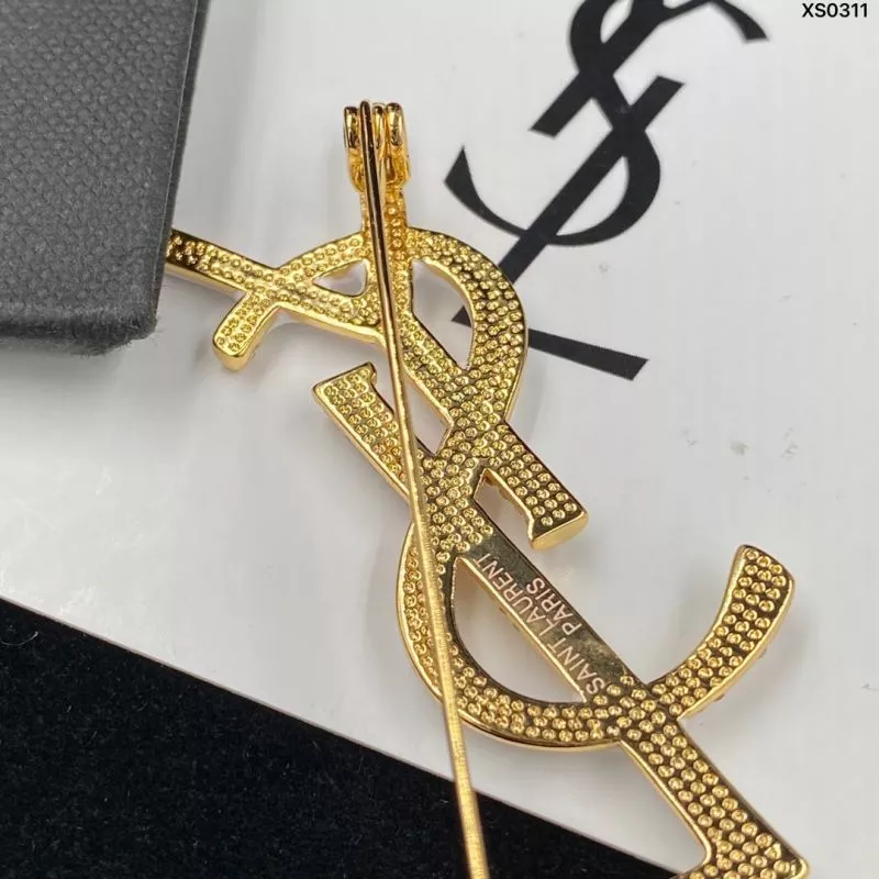 Cheap Saint Laurent Opyum Brooch In Metal, Enamel and Crystals Gold White 0116