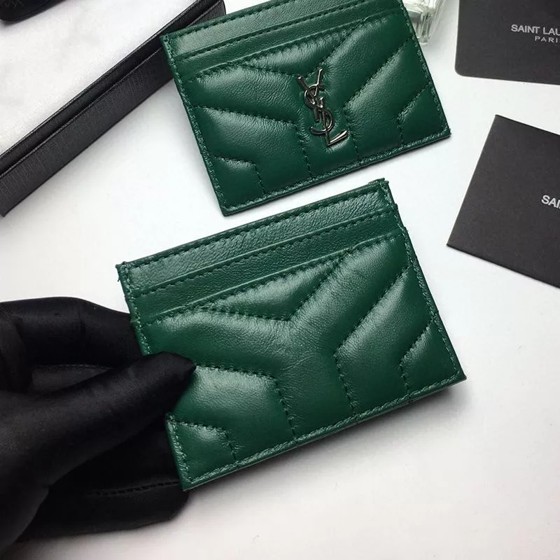 Cheap Saint Laurent Monogram Card Case In Matelasse Lambskin Green Silver 0118