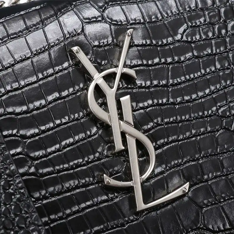 Cheap Saint Laurent Medium Sunset Chain Bag In Crocodile Embossed Leather Black Silver 0123