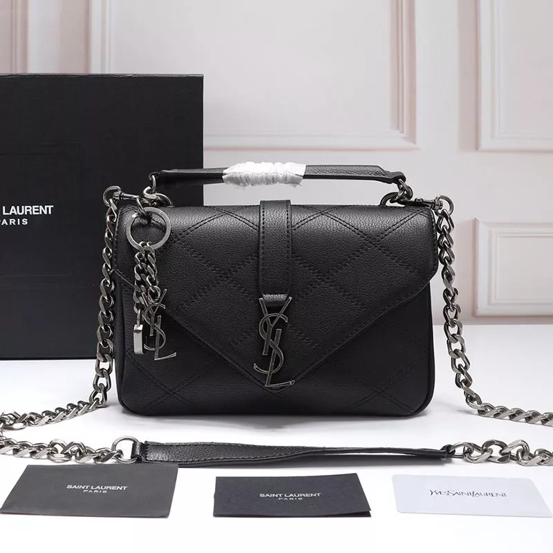 Cheap Saint Laurent Medium Classic College Chain Bag In Diamond Matelasse Leather Black Silver 0115