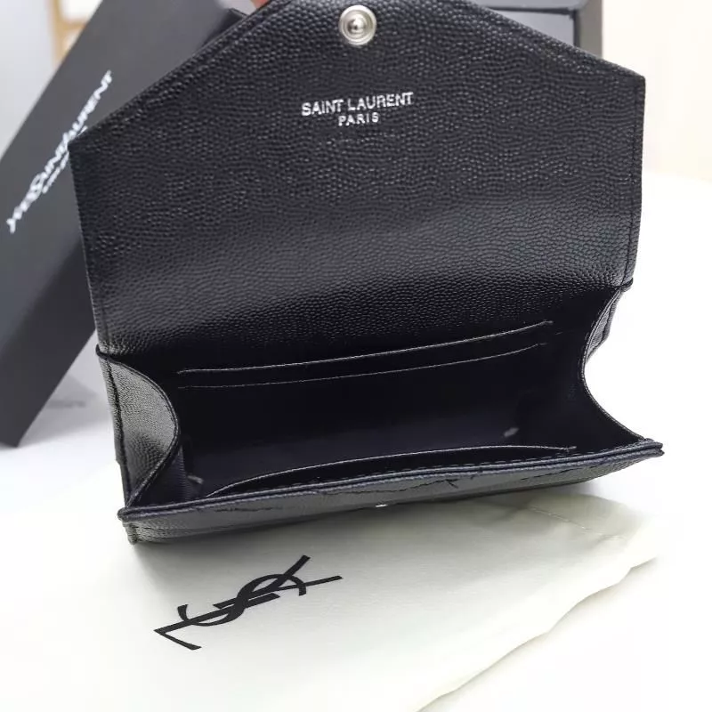 Cheap Saint Laurent Small Envelope Flap Wallet In Grained Matelasse Leather Black Silver 0118