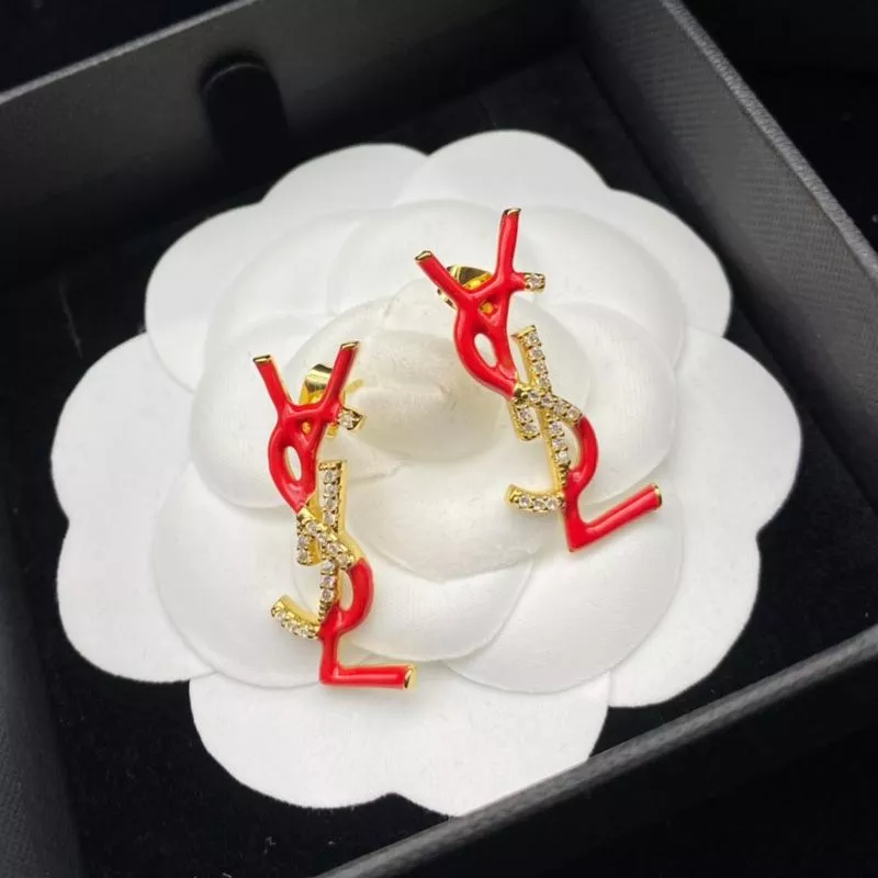 Cheap Saint Laurent Opyum Earrings In Metal, Enamel and Crystals Gold Red 0117