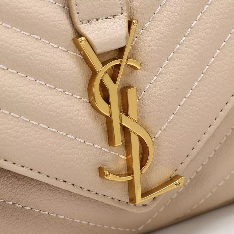 Cheap Saint Laurent Medium Classic College Chain Bag In Matelasse Leather Apricot Gold 0112