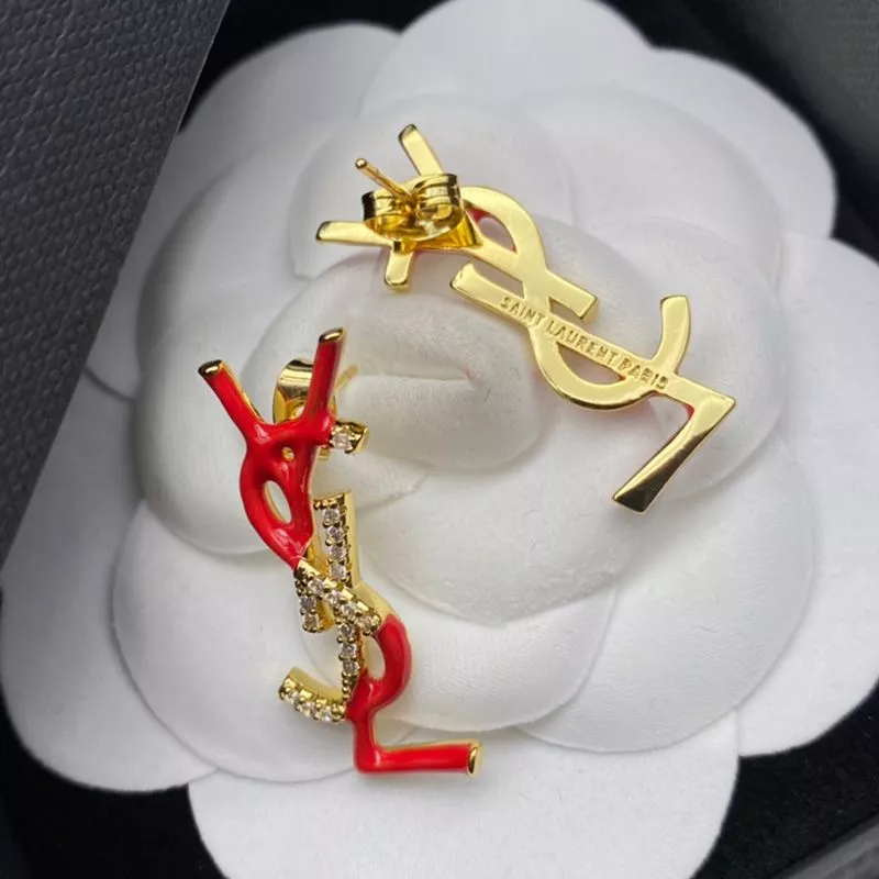 Cheap Saint Laurent Opyum Earrings In Metal, Enamel and Crystals Gold Red 0117