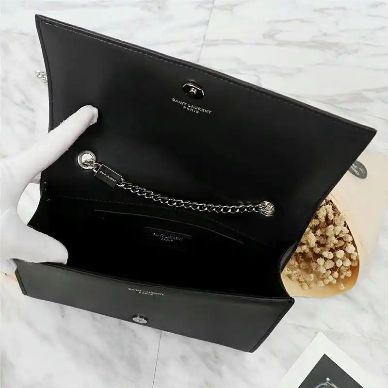 Cheap Saint Laurent Medium Kate Chain Bag In Leather Black Silver 0123