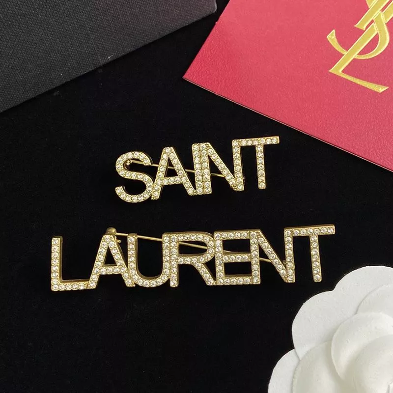 Cheap Saint Laurent Logo Brooches Set In Metal and Crystal Gold 0116