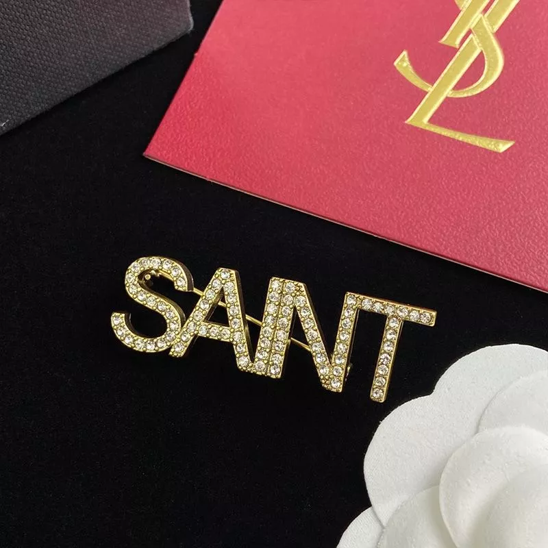 Cheap Saint Laurent Logo Brooches Set In Metal and Crystal Gold 0116