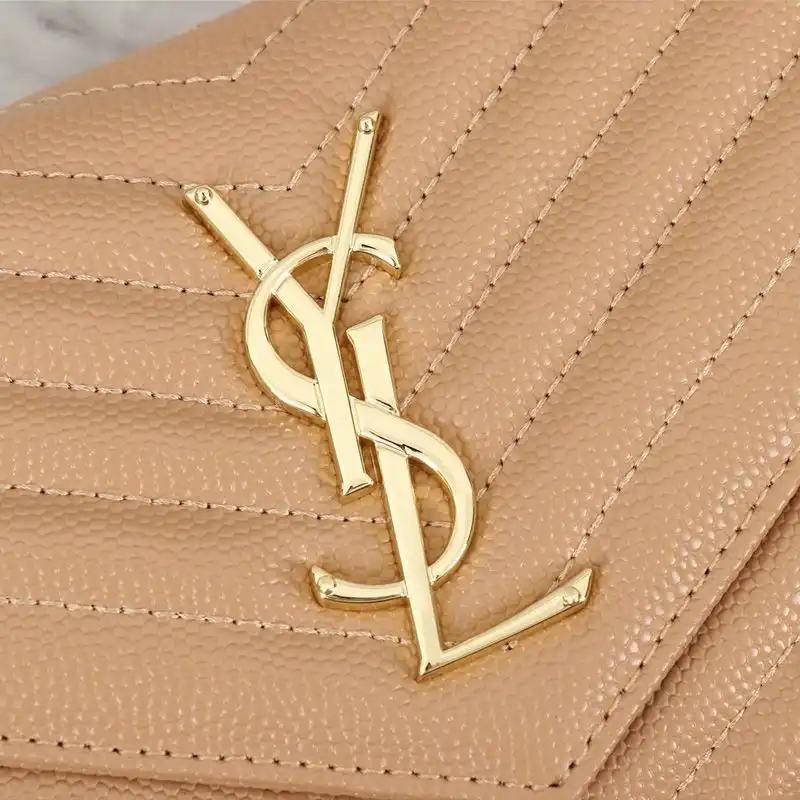 Cheap Saint Laurent Large Monogram Chain Wallet In Grained Matelasse Leather Apricot Gold 0126