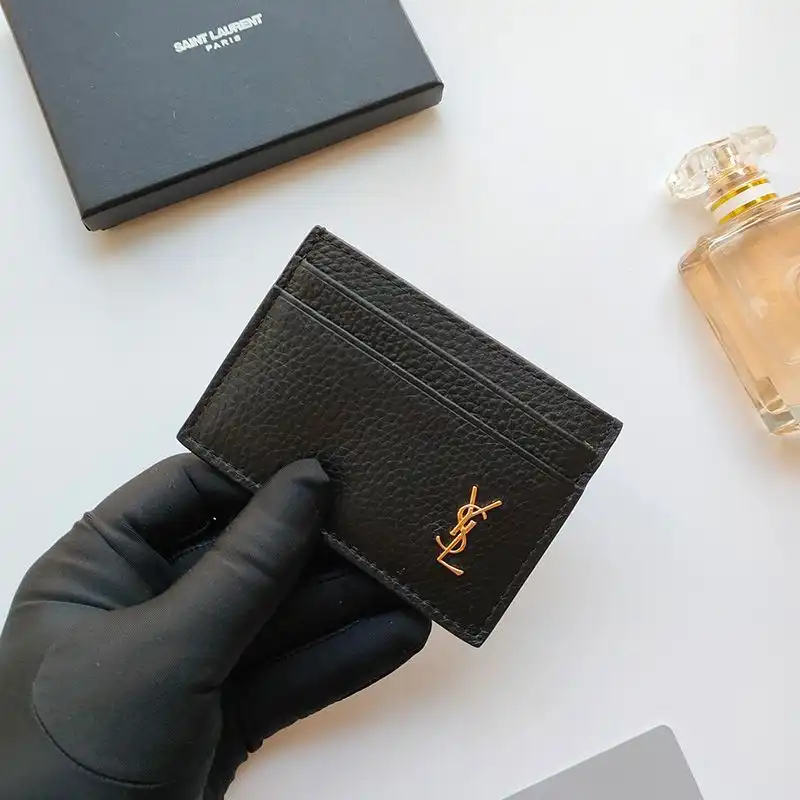 Cheap Saint Laurent Tiny Monogram Card Case In Grained Leather Black Gold 0126