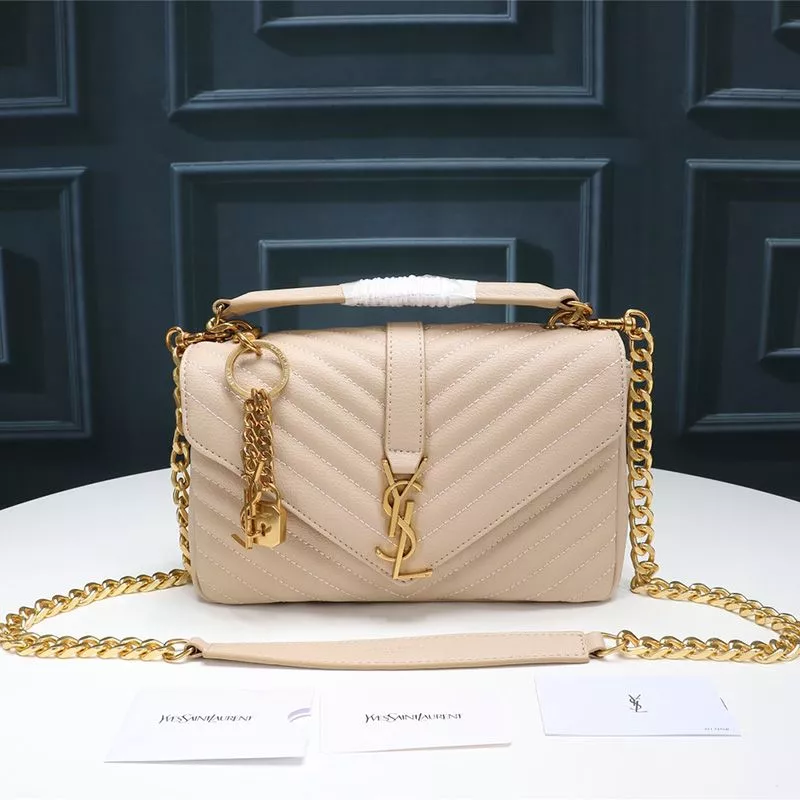 Saint Laurent Medium Classic College Chain Bag In Matelasse Leather Apricot Gold 0112