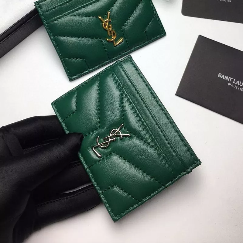 Cheap Saint Laurent Monogram Card Case In Matelasse Lambskin Green Silver 0118