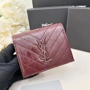 Cheap Saint Laurent Small Cassandra Bifold Wallet In Crinkled Matelasse Leather Burgundy 0126