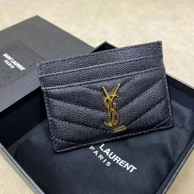 Cheap Saint Laurent Monogram Card Case In Grained Matelasse Leather Black Gold 0126