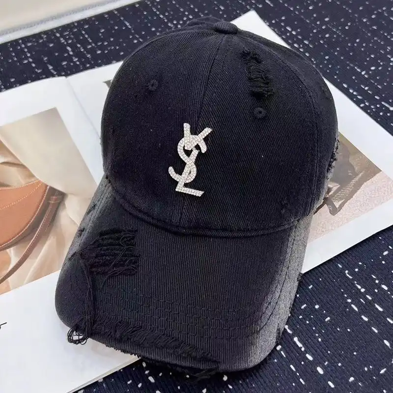 Cheap Saint Laurent Baseball Cap In Washed Denim with Cassandre Crystals Black 0129