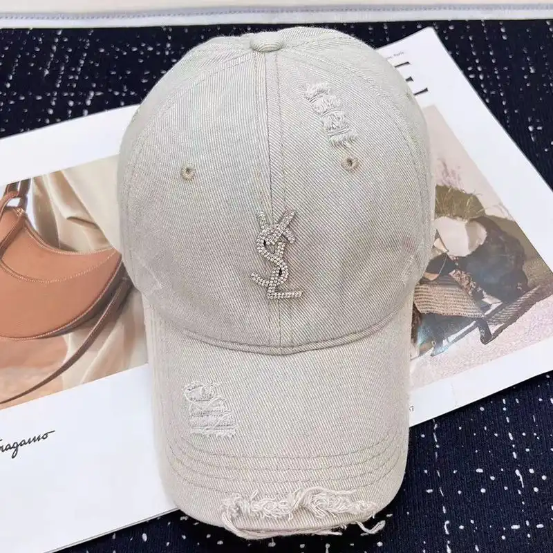 Cheap Saint Laurent Baseball Cap In Washed Denim with Cassandre Crystals Grey 0129