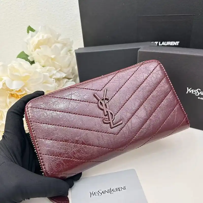 Cheap Saint Laurent Large Cassandra Zip Around Wallet In Crinkled Matelasse Leather Burgundy 0131