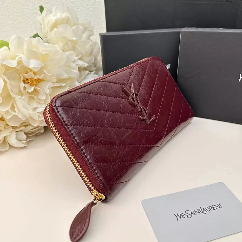 Cheap Saint Laurent Large Cassandra Zip Around Wallet In Crinkled Matelasse Leather Burgundy 0118