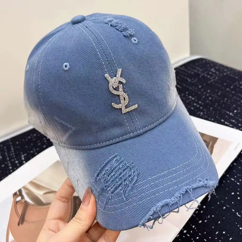 Cheap Saint Laurent Baseball Cap In Washed Denim with Cassandre Crystals Blue 0127