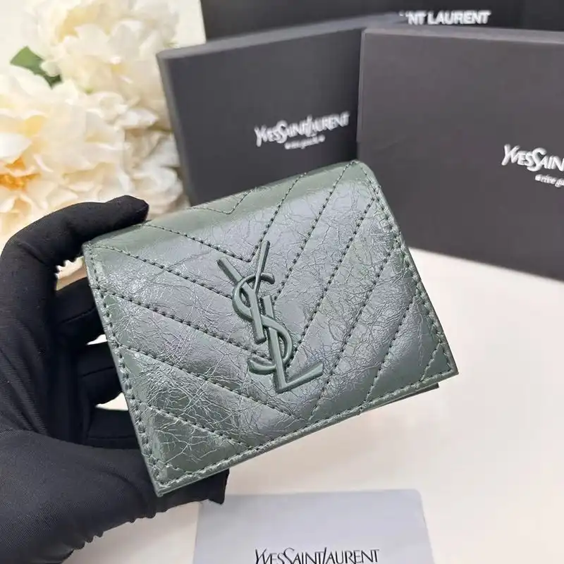 Cheap Saint Laurent Small Cassandra Bifold Wallet In Crinkled Matelasse Leather Green 0131