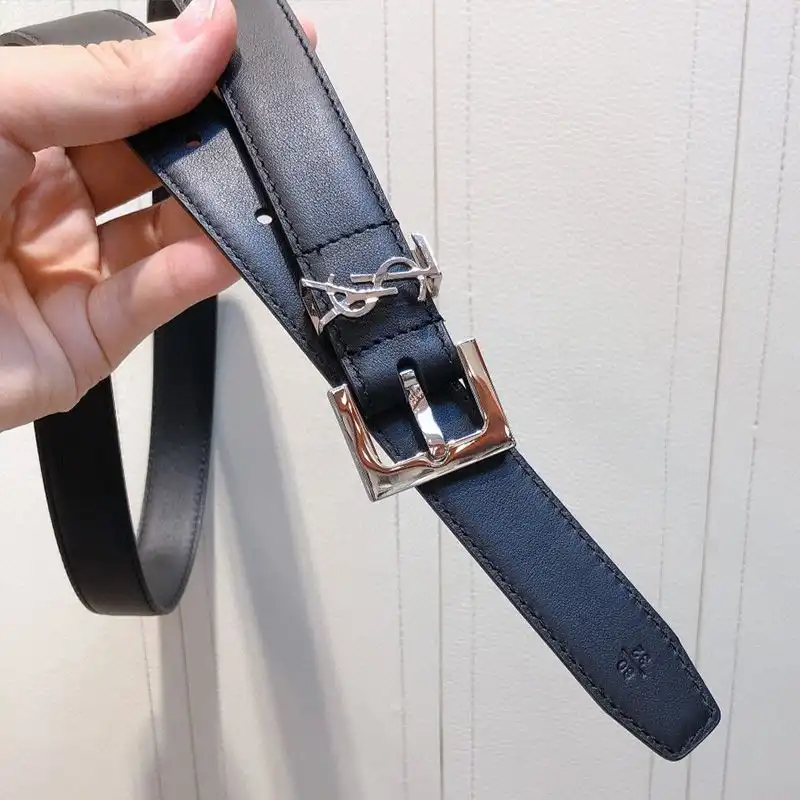 Cheap Saint Laurent Monogram Belt With Square Buckle In Smooth Leather Black Gold 0127