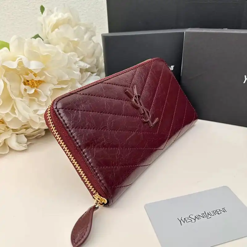 Cheap Saint Laurent Large Cassandra Zip Around Wallet In Crinkled Matelasse Leather Burgundy 0131