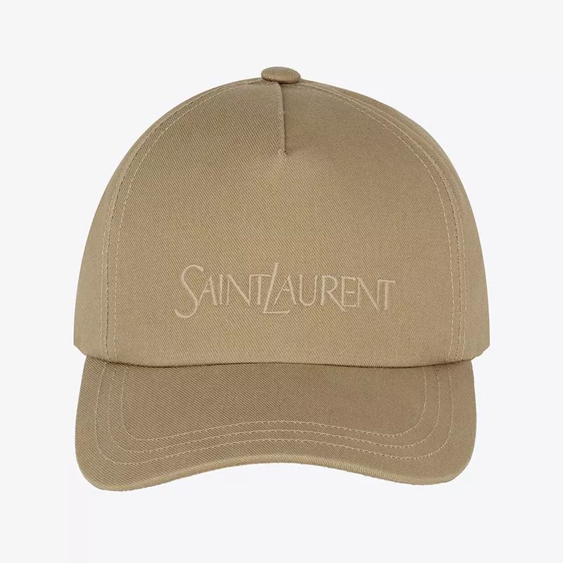 Cheap Saint Laurent Baseball Cap In Gabardine with Logo Embroidery Khaki 0119