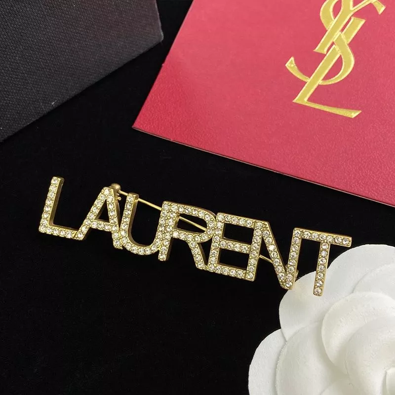 Cheap Saint Laurent Logo Brooches Set In Metal and Crystal Gold 0116