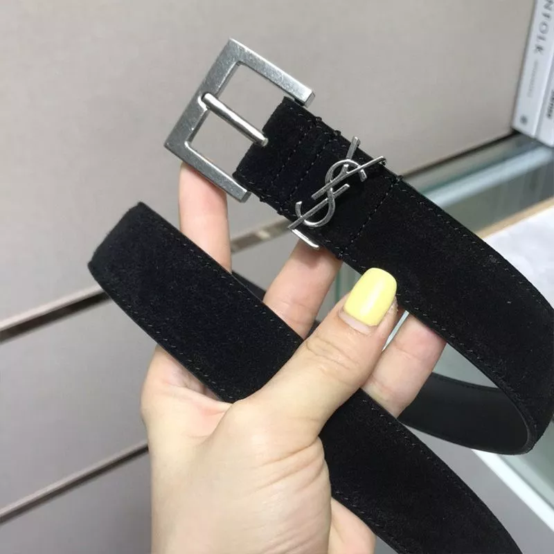 Cheap Saint Laurent Monogram Belt With Square Buckle In Suede Black Silver 0119