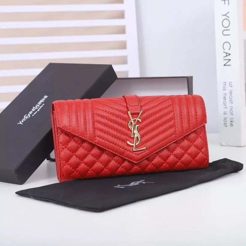 Cheap Saint Laurent Large Envelope Flap Wallet In Mixed Grained Matelasse Leather Red Gold 0118