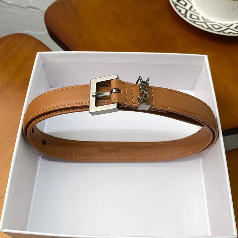 Cheap Saint Laurent Monogram Narrow Belt With Square Buckle In Nappa Leather Brown Silver 0112