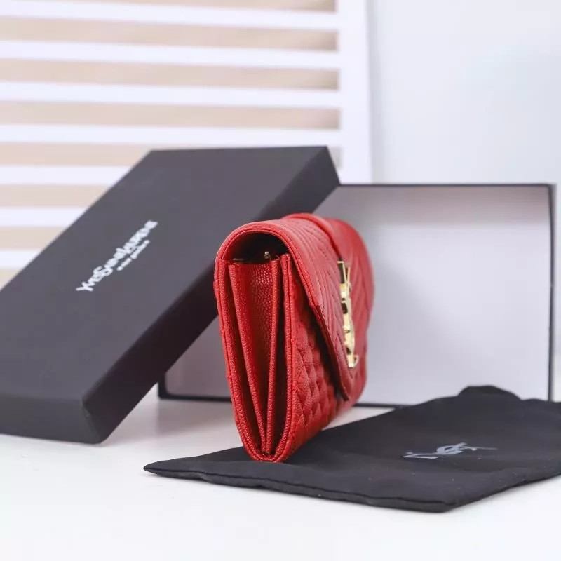 Cheap Saint Laurent Large Envelope Flap Wallet In Mixed Grained Matelasse Leather Red Gold 0118