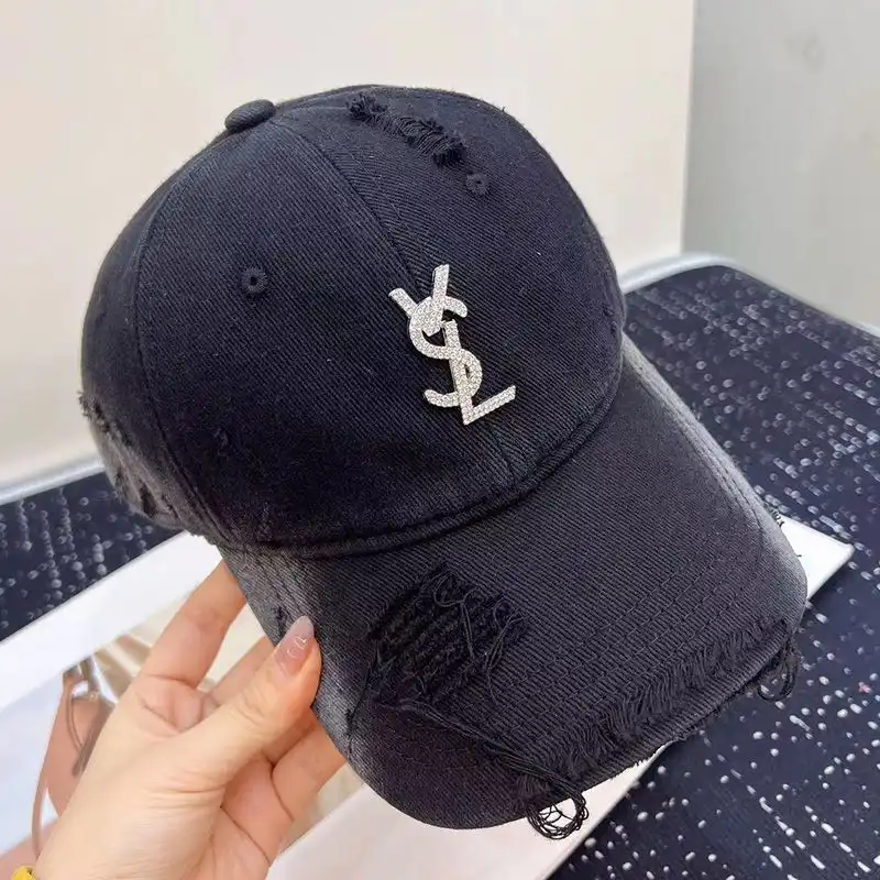 Cheap Saint Laurent Baseball Cap In Washed Denim with Cassandre Crystals Black 0129