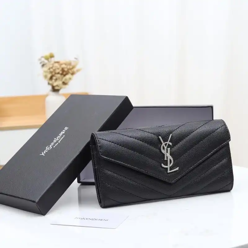 Cheap Saint Laurent Large Monogram Flap Wallet In Grained Matelasse Leather Black Silver 0126