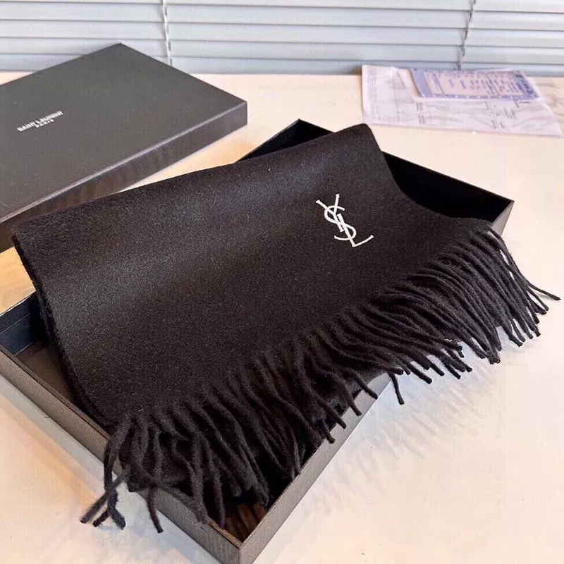 Saint Laurent Cassandre Embroidery Scarf In Cashmere Black 0112