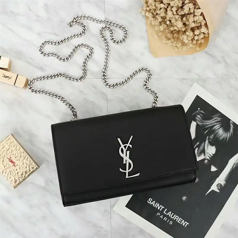 Cheap Saint Laurent Medium Kate Chain Bag In Leather Black Silver 0123