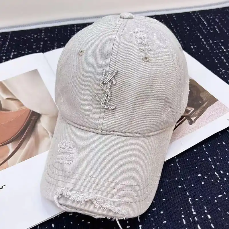 Cheap Saint Laurent Baseball Cap In Washed Denim with Cassandre Crystals Grey 0129