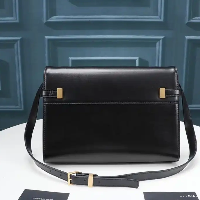 Cheap Black Bag Shoulder Leather In Saint Smooth Laurent Manhattan Gold 0213