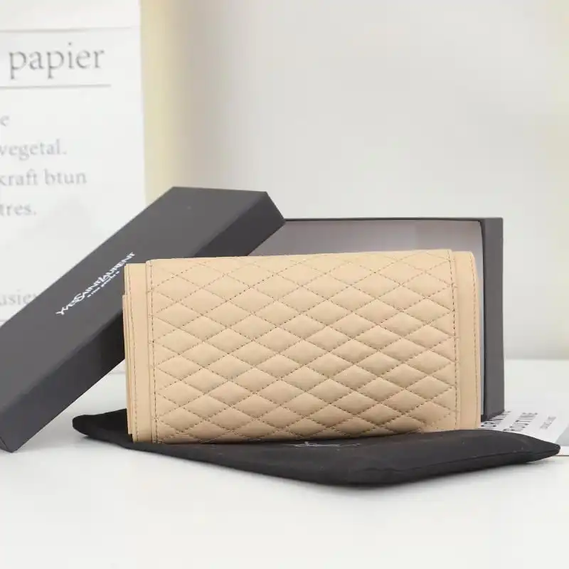 Cheap Saint Laurent Large Gaby Flap Wallet In Quilted Lambskin Apricot Gold 0201