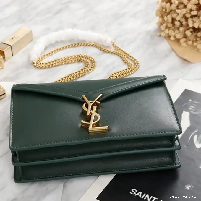 Cheap In Gold Green Leather Bag Clasp Saint Smooth Laurent Cassandra 0212